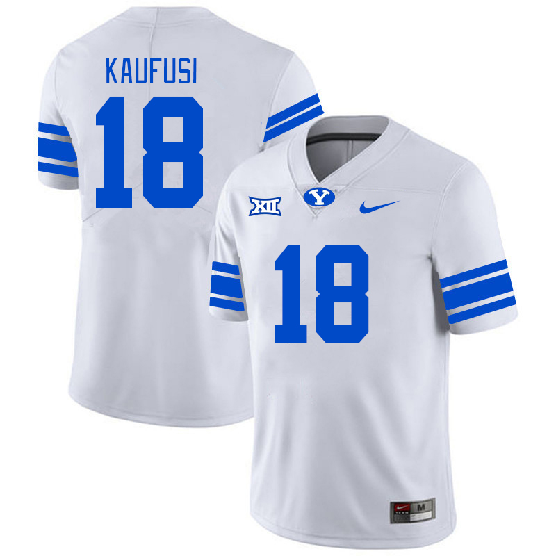 BYU Cougars #18 Ace Kaufusi Big 12 Conference College Football Jerseys Stitched Sale-White
